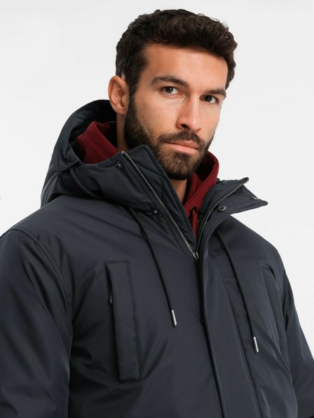 Ombre Clothing Klasická dlouhá pánská bunda parka černá Ombre Clothing