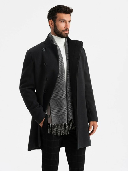 Ombre Clothing Pánský kabát s vysokým límcem a asymetrickým zapínáním černý Ombre Clothing