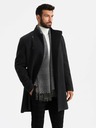 Ombre Clothing Pánský kabát s vysokým límcem a asymetrickým zapínáním černý Ombre Clothing