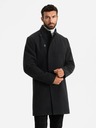 Ombre Clothing Pánský kabát s vysokým límcem a asymetrickým zapínáním černý Ombre Clothing