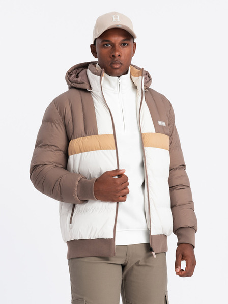 Ombre Clothing Pánská barevná retro sportovní bunda béžová a bílá Ombre Clothing