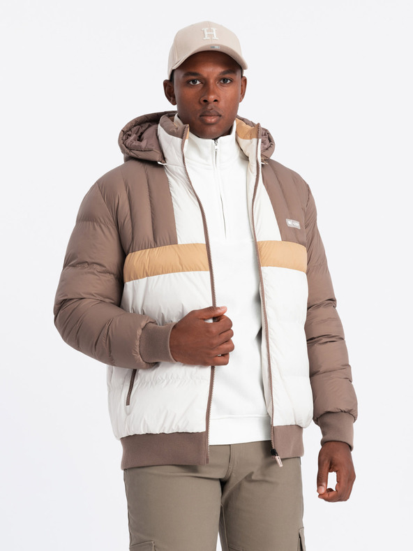 Ombre Clothing Pánská barevná retro sportovní bunda béžová a bílá Ombre Clothing