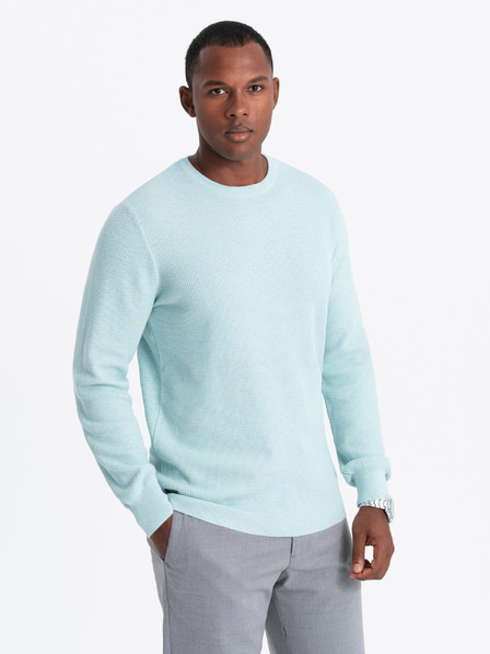 Ombre Clothing Pánský melanžový strukturovaný pletený svetr mátový Ombre Clothing