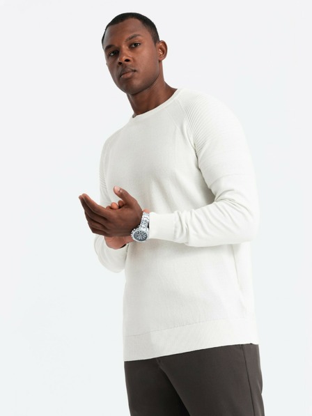 Ombre Clothing Pánský raglánový svetr s žebrovanými rukávy bílý Ombre Clothing