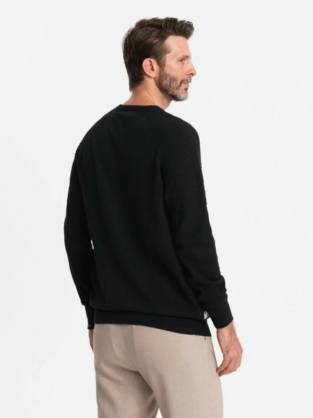 Ombre Clothing Pánský raglánový svetr s žebrovanými rukávy černý Ombre Clothing