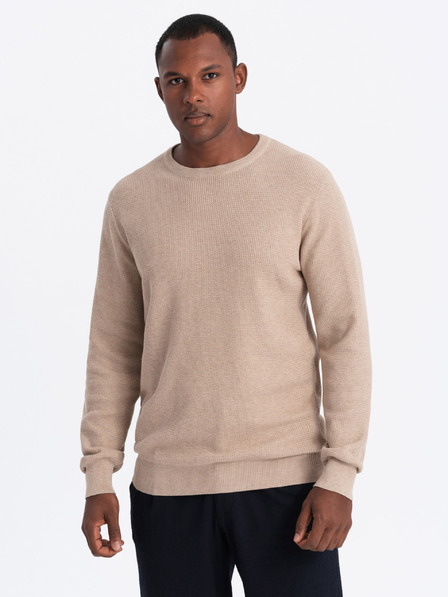 Ombre Clothing Pánský melanžový strukturovaný pletený svetr pískový Ombre Clothing