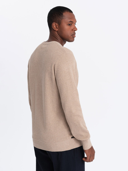 Ombre Clothing Pánský melanžový strukturovaný pletený svetr pískový Ombre Clothing