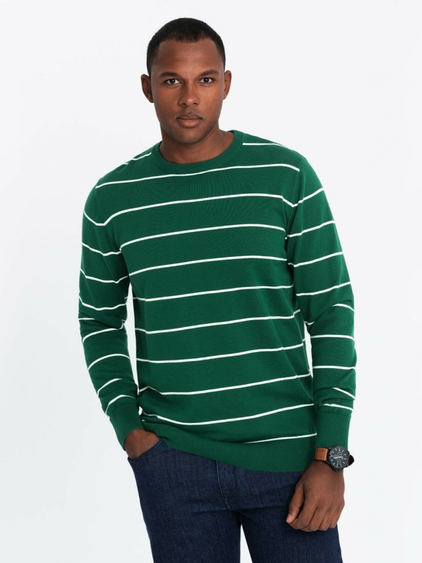 Ombre Clothing Pánský ležérní svetr s vodorovnými pruhy zelený Ombre Clothing