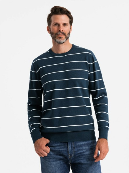 Ombre Clothing Pánský ležérní svetr s vodorovnými pruhy tmavě modrý Ombre Clothing