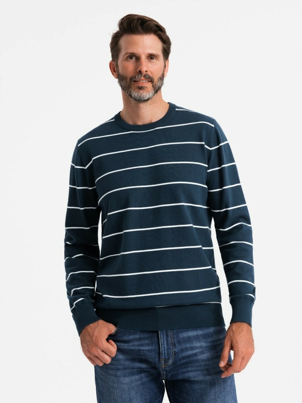 Ombre Clothing Pánský ležérní svetr s vodorovnými pruhy tmavě modrý Ombre Clothing