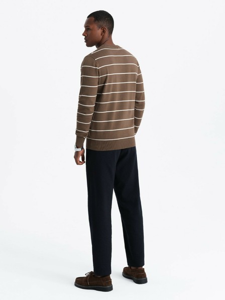 Ombre Clothing Pánský ležérní svetr s vodorovnými pruhy hnědý Ombre Clothing