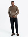 Ombre Clothing Pánský ležérní svetr s vodorovnými pruhy hnědý Ombre Clothing