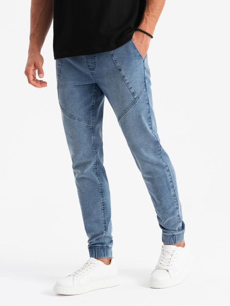 Ombre Clothing Pánské džínové tepláky s asymetrickým prošíváním modré Ombre Clothing