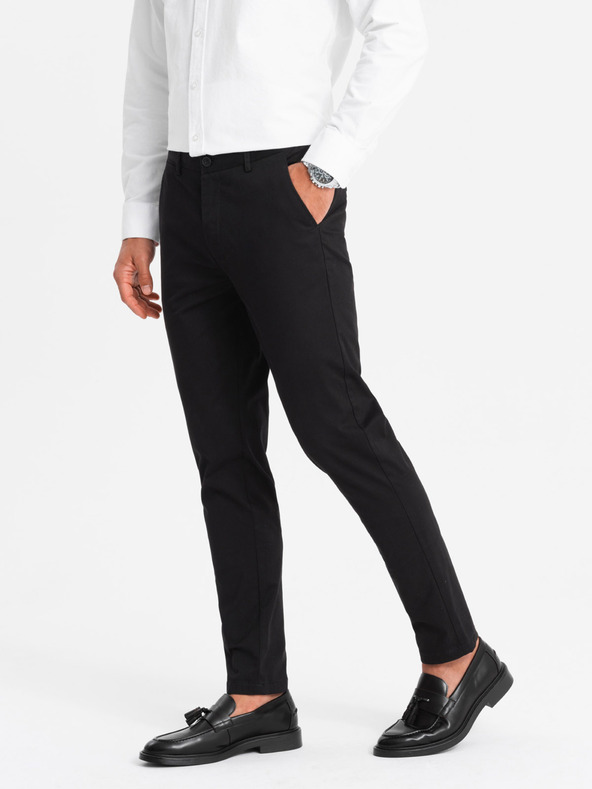 Ombre Clothing Pánské kalhoty REGULAR FIT chinos černé Ombre Clothing