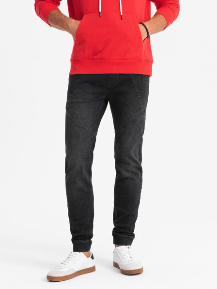 Ombre Clothing Pánské džínové tepláky s asymetrickým prošíváním černé Ombre Clothing