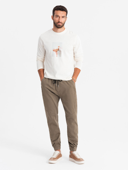 Ombre Clothing Pánské pletené tepláky se záhyby tmavě hnědé Ombre Clothing