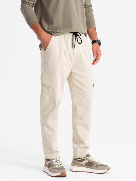 Ombre Clothing Pánské pletené tepláky s cargo kapsami krémové Ombre Clothing