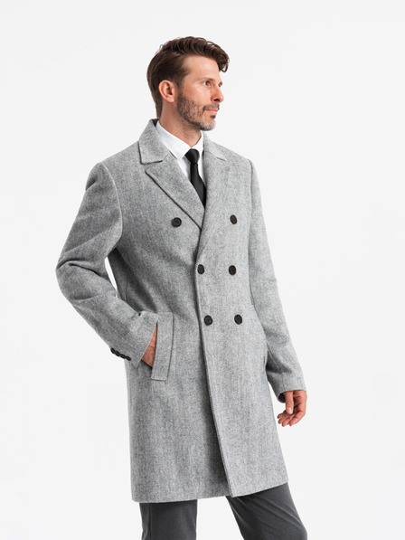Ombre Clothing Elegantní pánský dvouřadý kabát ve tvaru rybí kosti šedý Ombre Clothing