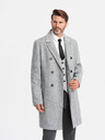 Ombre Clothing Elegantní pánský dvouřadý kabát ve tvaru rybí kosti šedý Ombre Clothing