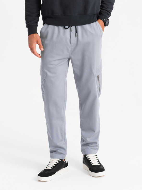 Ombre Clothing Pánské pletené tepláky s cargo kapsami světle šedé Ombre Clothing
