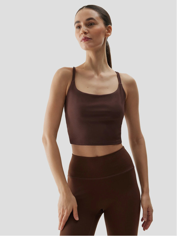 4F Dámský crop top na jógu z recyklovaných materiálů 4F - hnědý