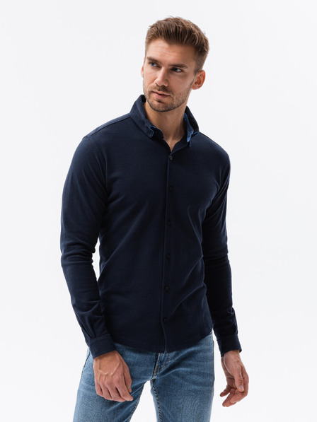 Ombre Clothing Pánská pletená slim košile s dlouhým rukávem Ombre Clothing