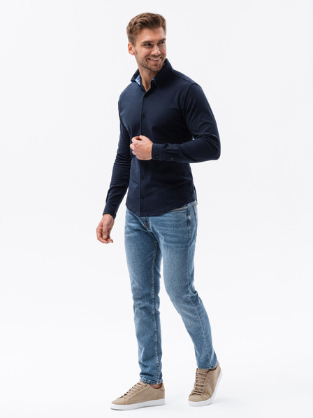 Ombre Clothing Pánská pletená slim košile s dlouhým rukávem Ombre Clothing