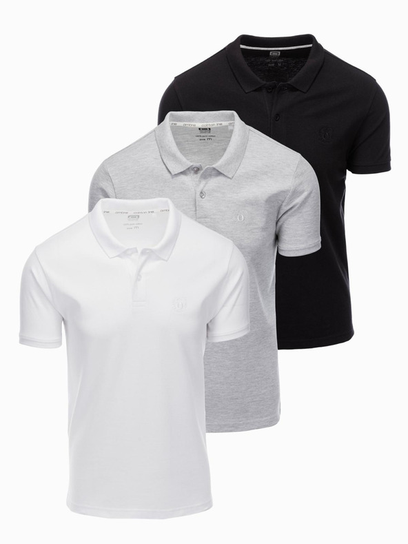 Ombre Clothing Pánské bavlněné polo tričko BASIC - černá/šedá melanž/bílá V2 OM-POBS-0133 Ombre Clothing