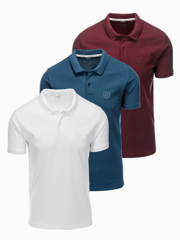 Ombre Clothing Pánská bavlněná polokošile BASIC - bílá/bordó/tmavě modrá V4 OM-POBS-0133 Ombre Clothing