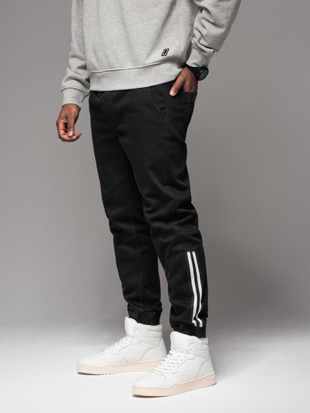 Ombre Clothing Pánské džínové tepláky s lemováním - černé V2 OM-PADJ-0156 Ombre Clothing