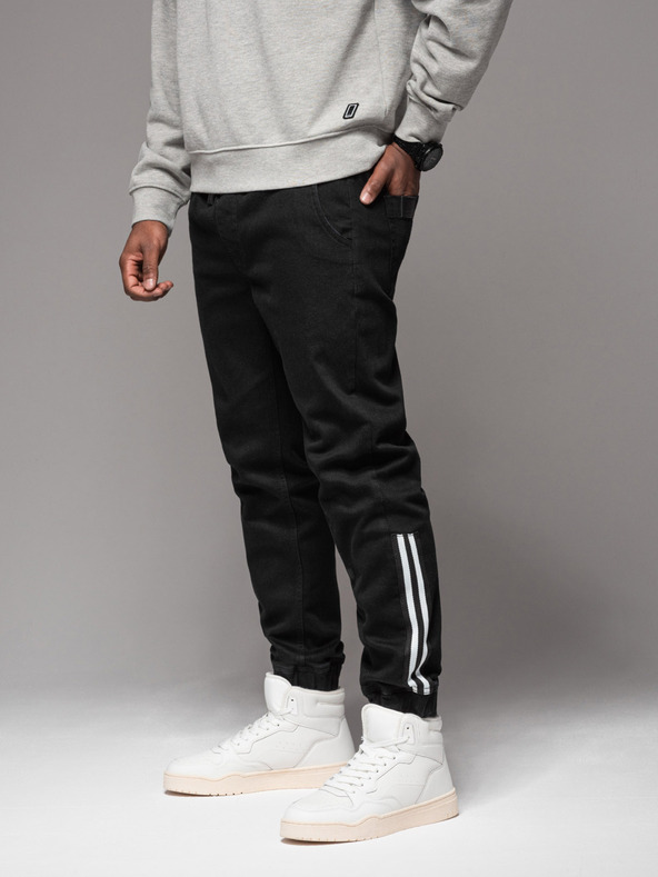 Ombre Clothing Pánské džínové tepláky s lemováním - černé V2 OM-PADJ-0156 Ombre Clothing