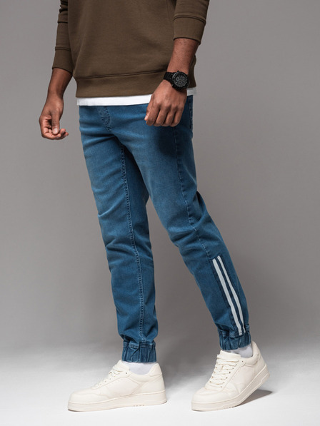 Ombre Clothing Pánské džínové tepláky s lemováním - modré V3 OM-PADJ-0156 Ombre Clothing