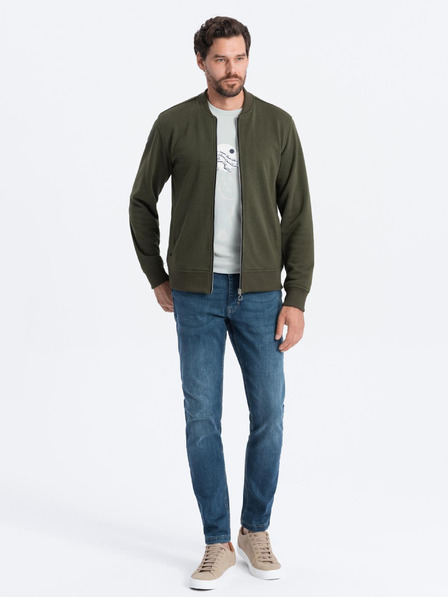 Ombre Clothing Bavlněná pánská mikina bomber na zip khaki Ombre Clothing