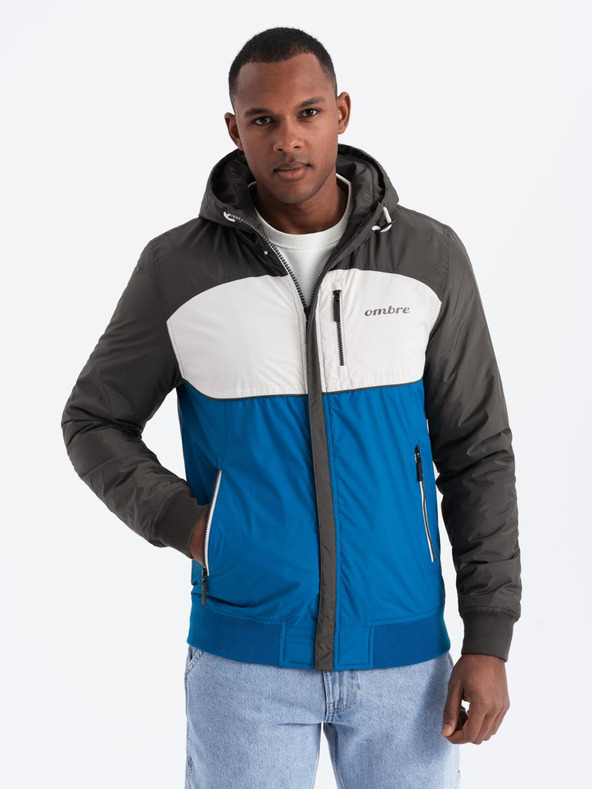 Ombre Clothing Pánská lehká barevná sportovní bunda s fleecem modrá Ombre Clothing