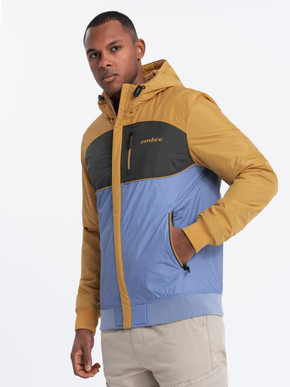Ombre Clothing Pánská lehká barevná sportovní bunda s fleecem modrá Ombre Clothing