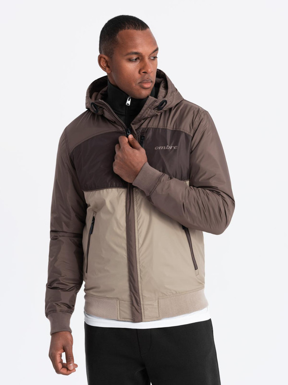 Ombre Clothing Pánská lehká barevná sportovní bunda s fleecem béžová Ombre Clothing