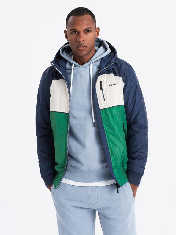 Ombre Clothing Pánská lehká barevná sportovní bunda s fleecem zelená Ombre Clothing