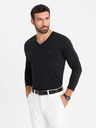 Ombre Clothing Pánské tričko s výstřihem do V SLIM FIT s elastanem a potiskem černá Ombre Clothing