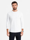 Ombre Clothing Pánské tričko SLIM FIT s dlouhým rukávem, elastanem a potiskem bílá Ombre Clothing