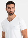 Ombre Clothing Pánské tričko SLIM FIT s výstřihem do V, elastanem a potiskem bílá Ombre Clothing