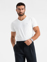 Ombre Clothing Pánské tričko SLIM FIT s výstřihem do V, elastanem a potiskem bílá Ombre Clothing