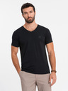 Ombre Clothing Pánské tričko SLIM FIT s výstřihem do V, elastanem a potiskem černá Ombre Clothing