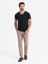 Ombre Clothing Pánské tričko SLIM FIT s výstřihem do V, elastanem a potiskem černá Ombre Clothing