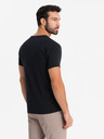 Ombre Clothing Pánské tričko SLIM FIT s výstřihem do V, elastanem a potiskem černá Ombre Clothing