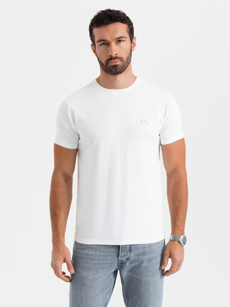 Ombre Clothing Pánské tričko SLIM FIT s elastanem a potiskem bílá Ombre Clothing