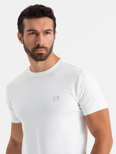 Ombre Clothing Pánské tričko SLIM FIT s elastanem a potiskem bílá Ombre Clothing