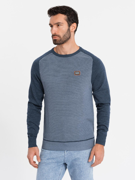 Ombre Clothing Pánský pletený svetr RELAXED FIT se vzorem modrá Ombre Clothing