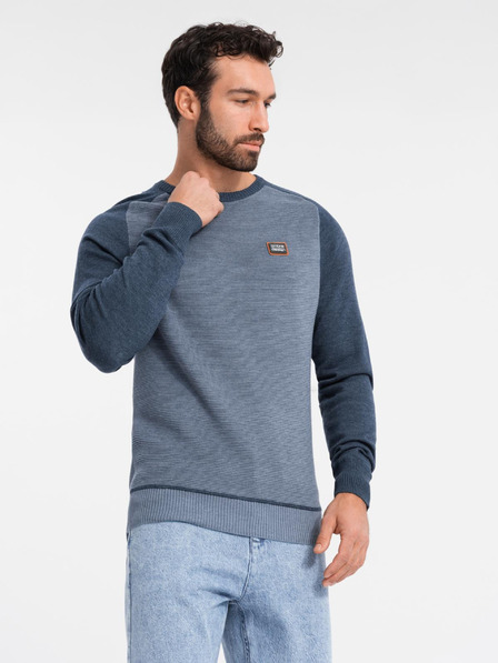Ombre Clothing Pánský pletený svetr RELAXED FIT se vzorem modrá Ombre Clothing