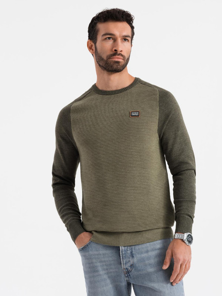 Ombre Clothing Pánský pletený svetr RELAXED FIT se vzorem zelená Ombre Clothing