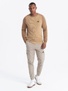 Ombre Clothing Pánský pletený svetr RELAXED FIT se vzorem béžová Ombre Clothing